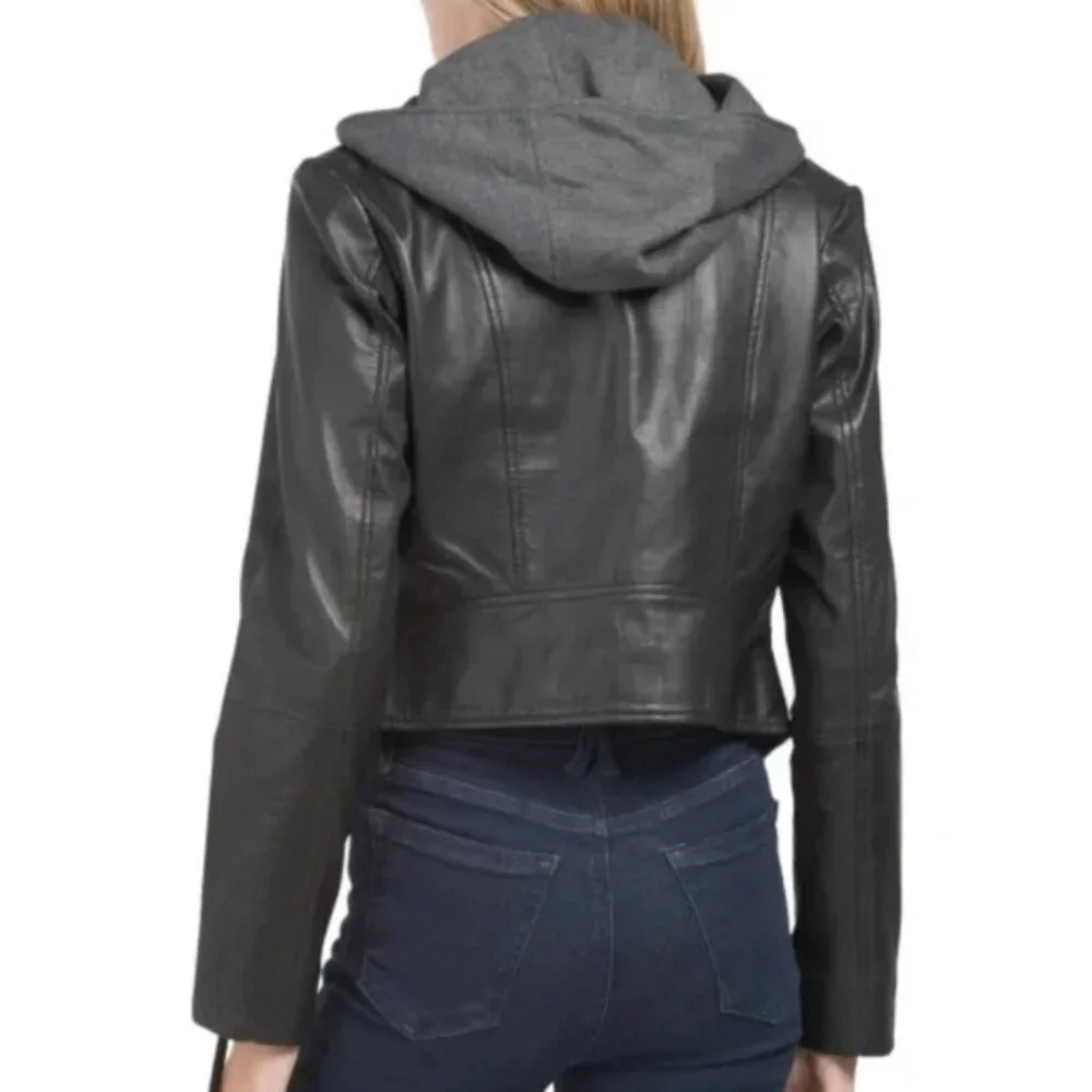 Bod & Christensen Alisson Hooded Leather Moto Biker Jacket Women's XS New NWT - Picture 3 of 4
